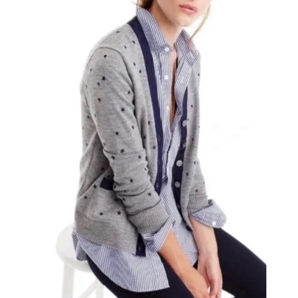 JCREW Harlow Wool Blend Cardigan in Star Print